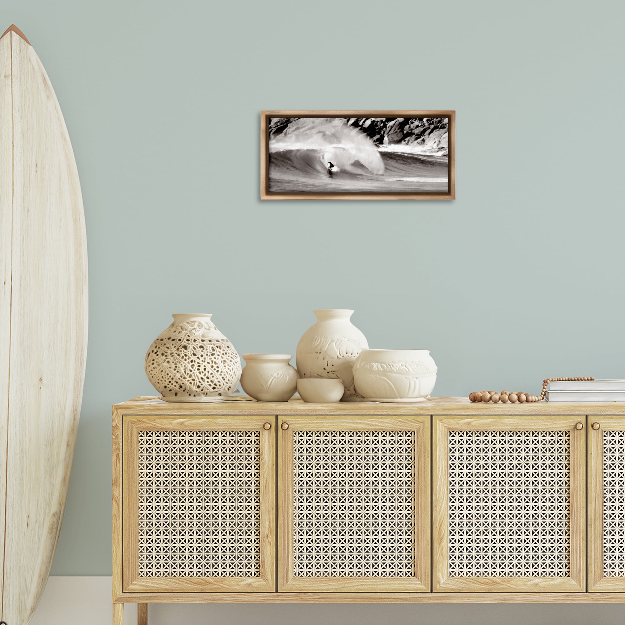Stupell Industries Surfing Reef Break Coastal Photography Brown Floater Framed Canvas Art Print Wall Art, 25 x 11