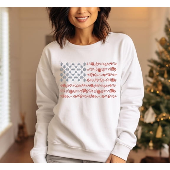 Velto 4th Of July Sweatshirt, Floral America Flag Sweatshirt, Patriotic Sweatshirt, Independence Day, Flag With Flowers Sweatshirt All Size S-5XL