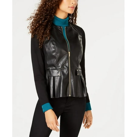 JM Collection Women's Mixed-Media Faux-Leather Jacket Black Size X-Small