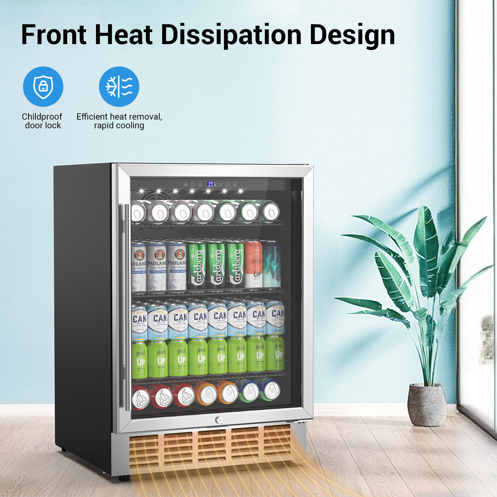 Friwest 24 Inch Beverage Refrigerator Cooler,190 Cans Wide Beverage and Beer Fridge with Glass Door and Powerful Cooling Compressor