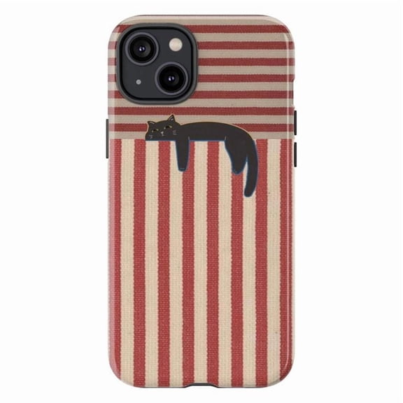 Vintage Striped Cat Phone Case, Aesthetic Red & Cream Stripes Pet Lover Cover for iPhone 17 16 15 14 13 12 11 Pro Plus Mini