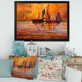 thumbnail image 3 of Boats During Evening Sunset In The Ocean I 32 in x 16 in Framed Painting Canvas Art Print, by Designart, 3 of 4