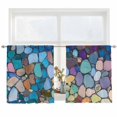 thumbnail image 2 of Colorful Stone Semi Sheer Window Curtains 45 Inches Long, Rainbow Abstract Oil Painting Brushwork Rod Pocket Voile Silky Chiffon Curtain Light Filtering Drapes for Living Room, 52"x45", 2 Panels, 2 of 9