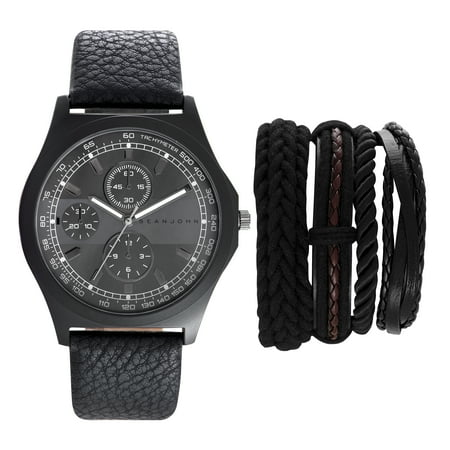 Sean John Mens Watch And Bracelet Set Quartz Og Sean John Mens Watch And Bracelet Set Quartz Og Display Black Case Grey Dial Leather