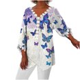 thumbnail image 1 of Mujeres Ocio Elegante Jersey Impreso Encaje Impresión Tres cuartos Manga Cuello en V Tops OAVQHLG3B Store lin121212, 1 of 5