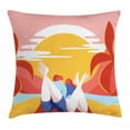 thumbnail image 1 of Beach Throw Pillow Cushion Cover, Colorful Summer Romance Cartoon Image of Young Couple on Sands with Palm Trees Ocean, Decorative Square Accent Pillow Case, 24" X 24", Multicolor, by Ambesonne, 1 of 2