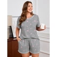 thumbnail image 2 of SHOWMALL Pajamas for Plus Women 2 Piece Short Sleeve Tops and Shorts Lounge Set Soft Sleepwear with Pockets Pink Stars 3X, 2 of 9