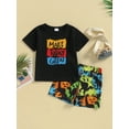 thumbnail image 2 of GXFC Toddler Baby Boys Summer Shorts Outfits Little Boys Short Sleeve Letters Print T-shirt Tops+Elastic Short Pants Set Casual Clothes 2Pcs 18M-6T, 2 of 9