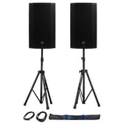 (2) Mackie Thump12A THUMP-12A 12" 1300w Powered DJ PA Speakers+Stands+Cables+Bag