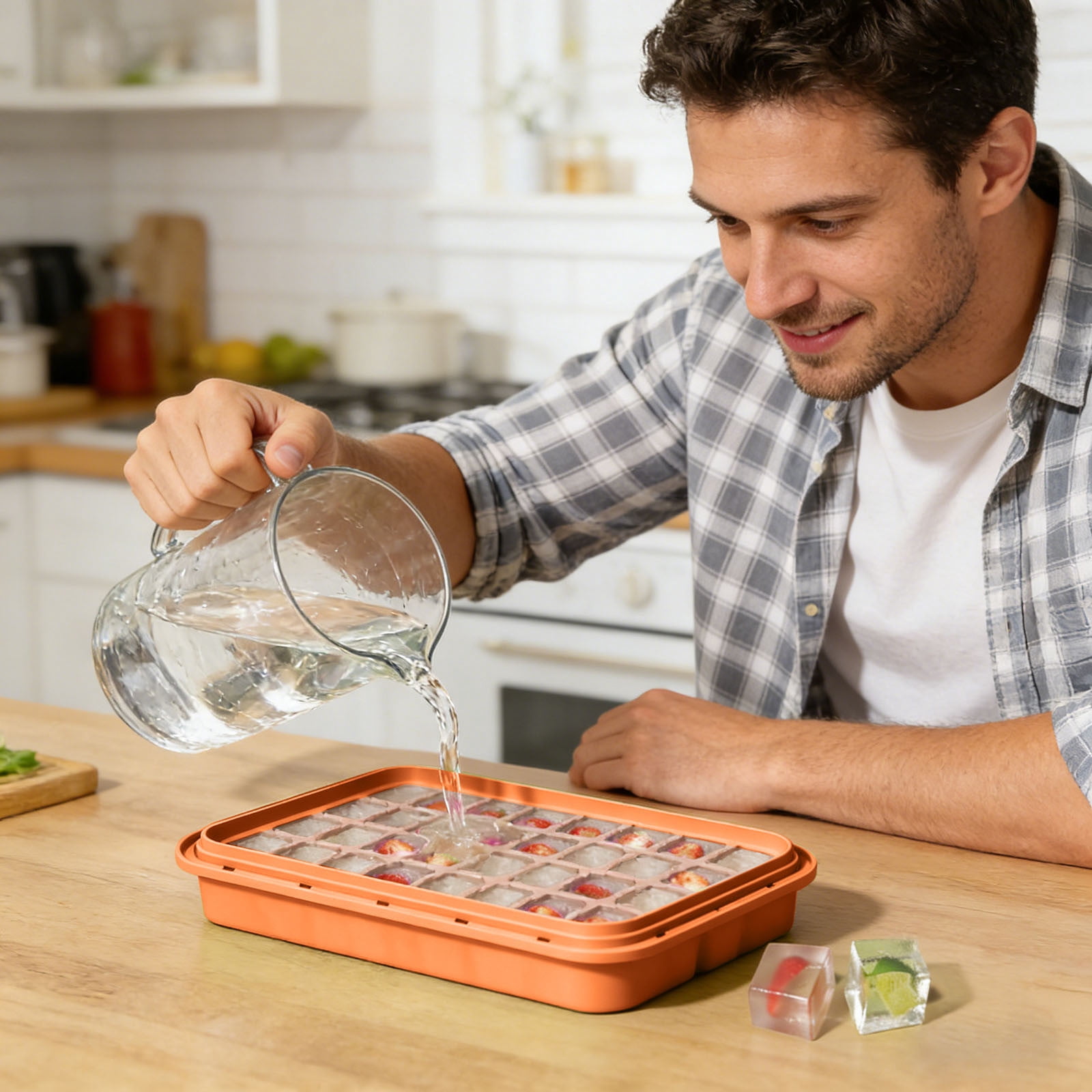 Ice Cube Tray with Storage Box & Lid, 32-Cavity Easy Release Ice Mold for Freezer, Stackable Ice Container for