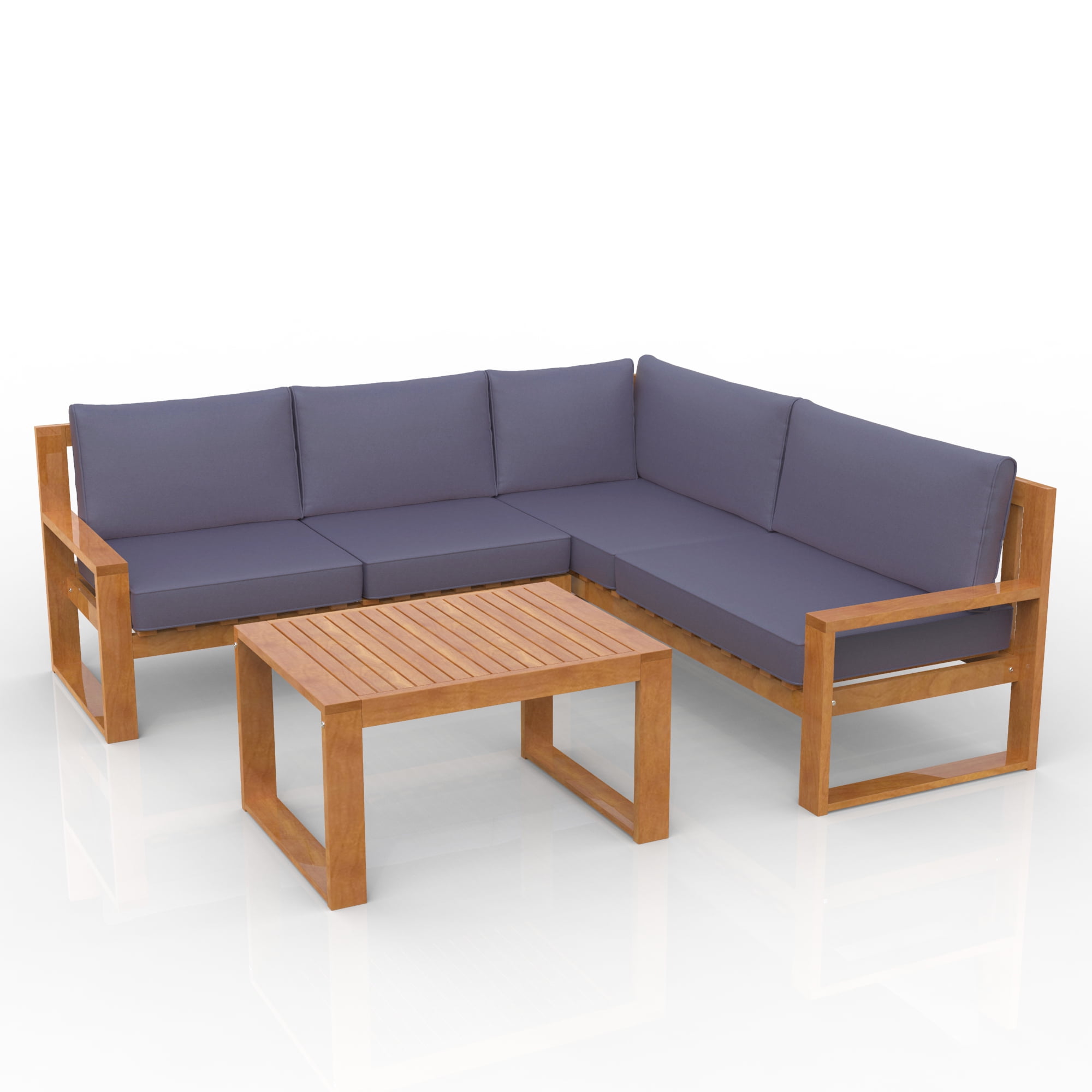 Tomshine 3Piece Patio Sectional Set Acacia Wood and Grey Cushions