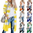 thumbnail image 1 of REDHOTYPE New Knitwear Contrast Stripe Long Cardigan Ladies Sweater Warm Jacket, 1 of 3