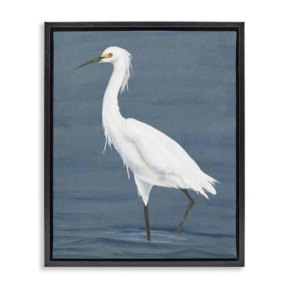 Stupell Industries Transitional Egret in Beach Shore Black Floating Frame Canvas Art, 25 x 31, by Michael Willett