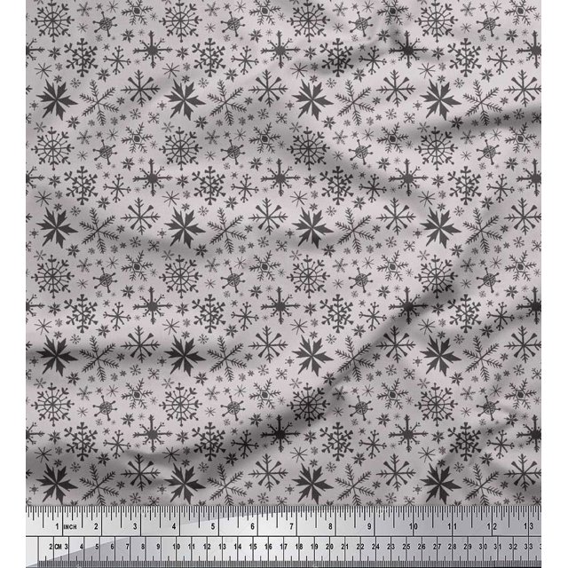 Soimoi Poly Georgette Fabric Snowflake Artistic Print Fabric by the Yard 52 Inch Wide