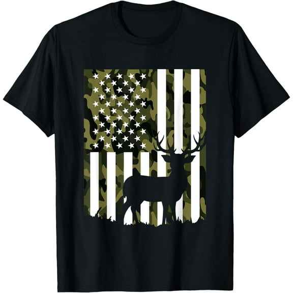 t-shirt Hunter Camouflage Hunting Hunt Buck Elk American Flag USA T-Shirt mens，black，women，funny，journey，Crew Neck, Short Sleeve,printing