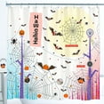 thumbnail image 1 of Whimsical Halloween Shower Curtain with Moon, Bats & Pumpkins - Fun Decor!, 1 of 4