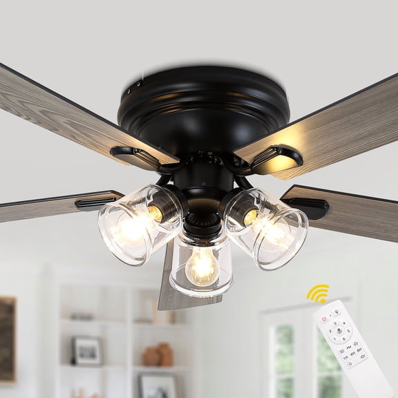 Bella Depot 52" Rustic Flush Mount Ceiling Fan with Light and Remote 6-Speed Reversible DC Motor