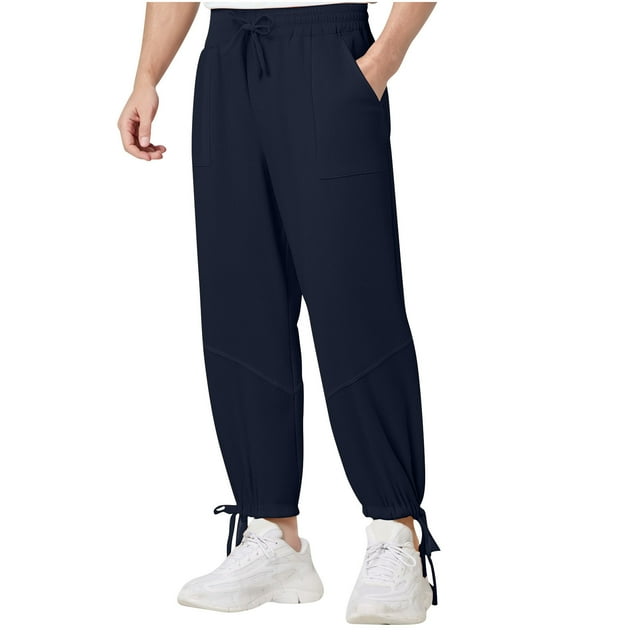 Plebaso Men's Casual Pants Elastic Waist Drawstring Jogger Pants Lightweight Ankle Trousers with Pockets