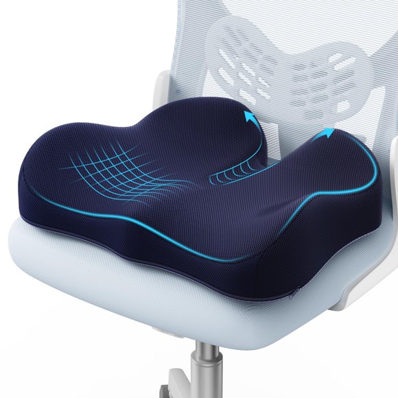 Cojín para asiento A-Pce grande de espuma viscoelástica para aliviar el dolor, azul