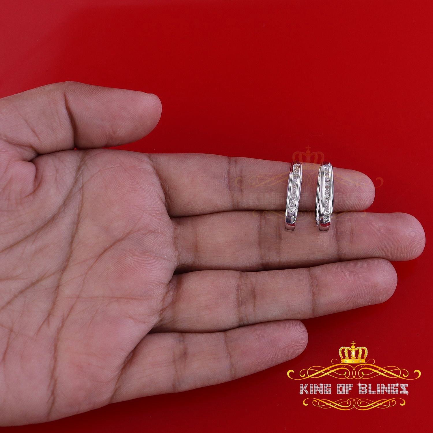 King of Bling's 0.33ct Diamond 925 Sterling Silver White Hoop Stud Earrings For Men's / Women's