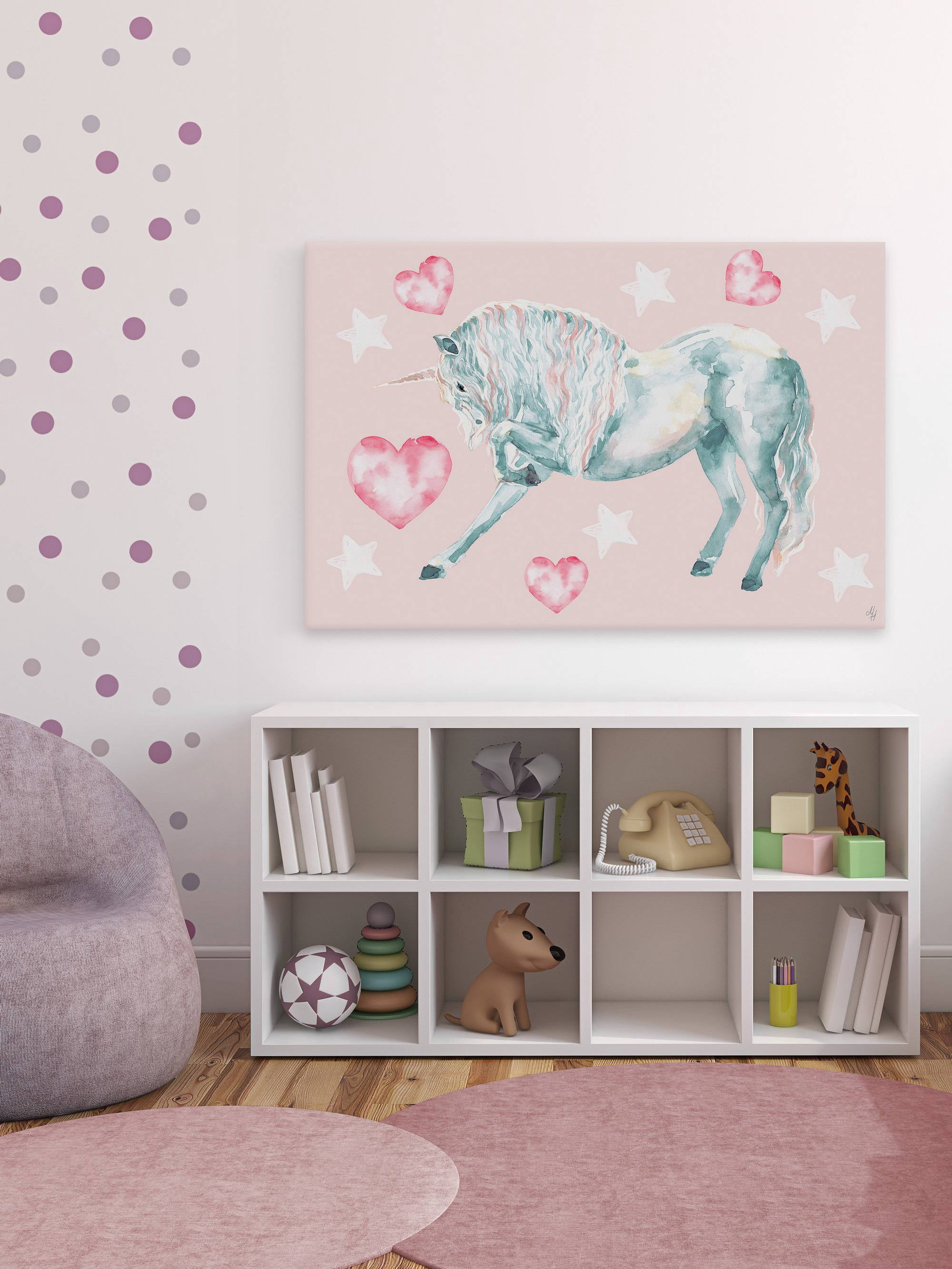 Marmont Hill Pastel-haired Unicorn Canvas Wall Art