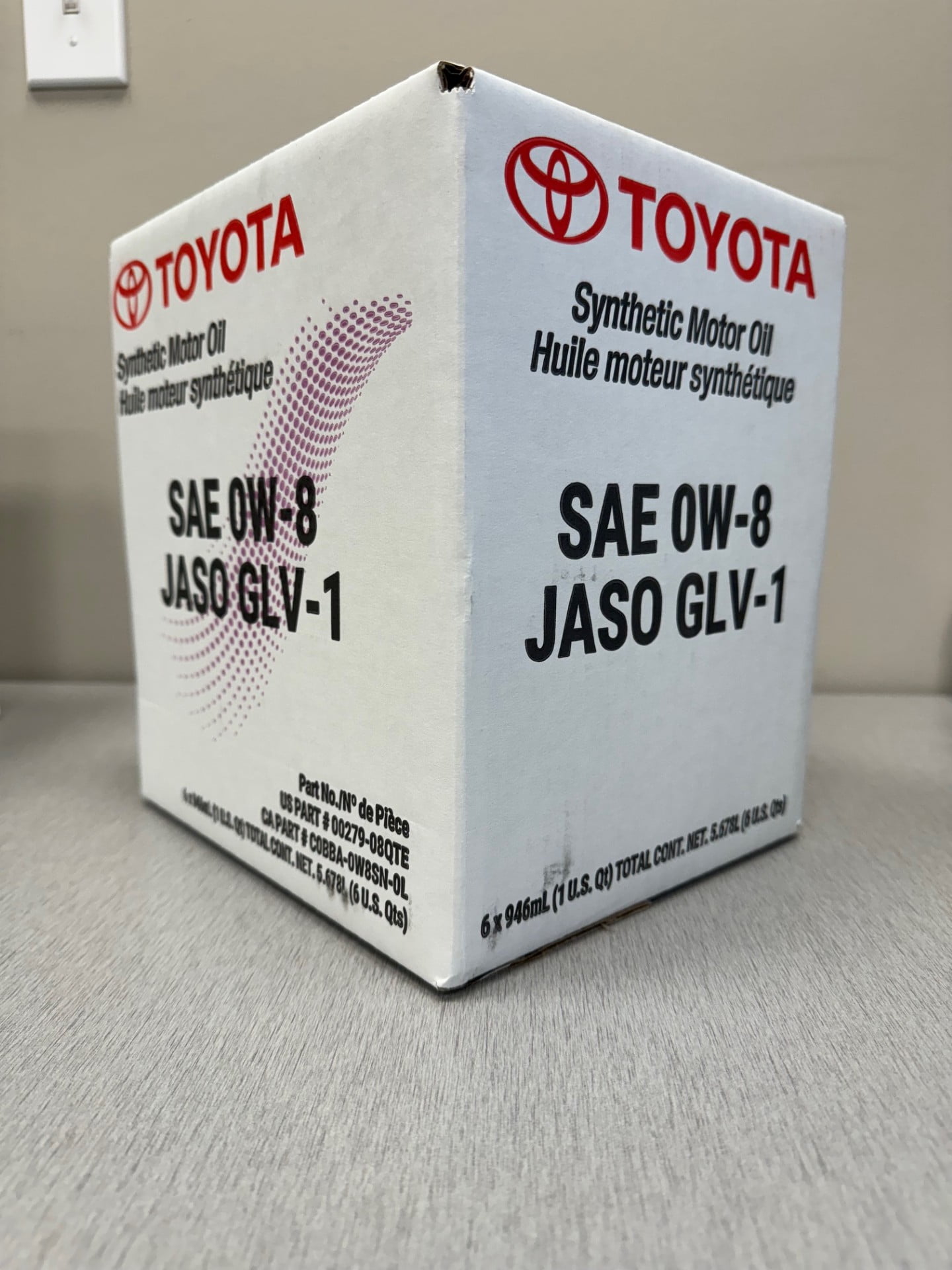 Genuine Toyota/Lexus Synthetic Motor Oil SAE 0W-8 JASO GLV-1- 6 Quarts (1 Case)