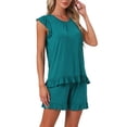 thumbnail image 4 of INSPIRAR CHIC Conjuntos de Pijama de Dos Piezas para Mujeres con Manga con Volantes y Pantalones Cortos M Verde Oscuro, 4 of 5
