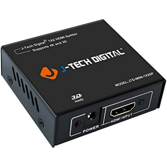 J-Tech Digital 1x2 HDMI Powered Splitter for Full HD 1080p & 3D Support One Input to Two Outputs