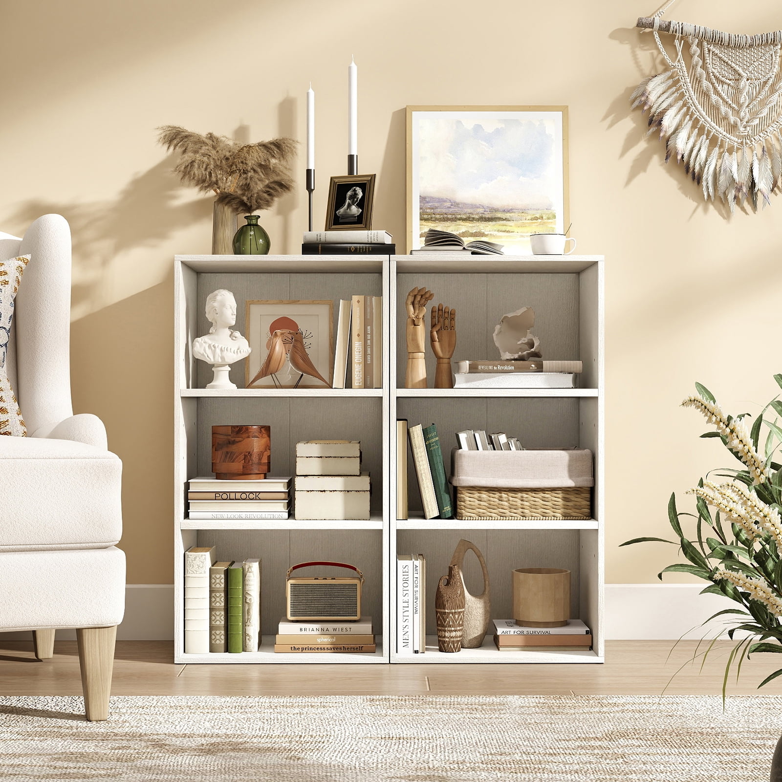 Giantex 3-Cube Bookcase, Floor Standing Open Bookshelf w/7-Position Adjustable Shelves, Modern Display Shelf, White