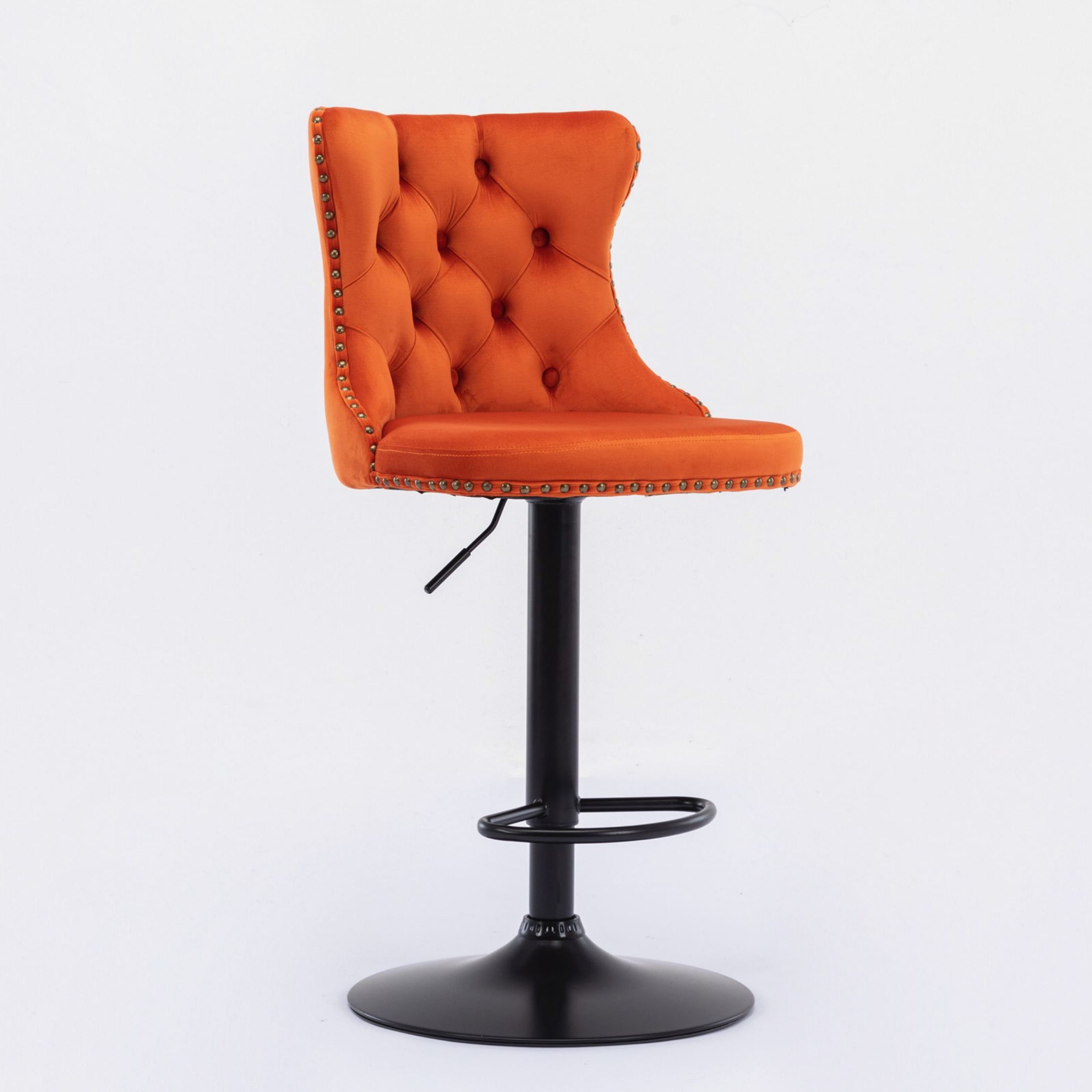 PORKISS Bar Stools, Velvet Adjustable Swivel Barstools with Back Set of 2, Modern Upholstered Kitchen Island Chairs with Tufted for Home Bar, Orange