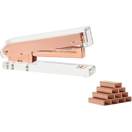 No.10 Rose Gold Stapler with Staples Clear Acrylic Manual Stapler and 1000#10 Staples Durable Metal Staplers Office and Home Desk Accessories Supplies (No.10 Rose Gold Stapler)