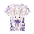 thumbnail image 4 of IVEYRTF Girls Easter Bunny Print Short Sleeve T-Shirt Casual Round Neck Top for Spring Celebration Activities Everyday Comfort Tops(Purple#1,7-8 Years), 4 of 5