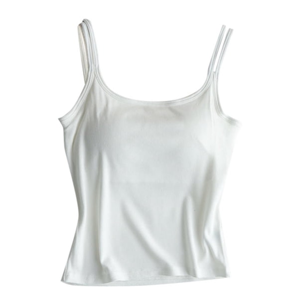 Prenda exterior de primavera-verano para mujer: camiseta sin mangas con tirantes y copas, color liso, mezcla de algodón elástico.
