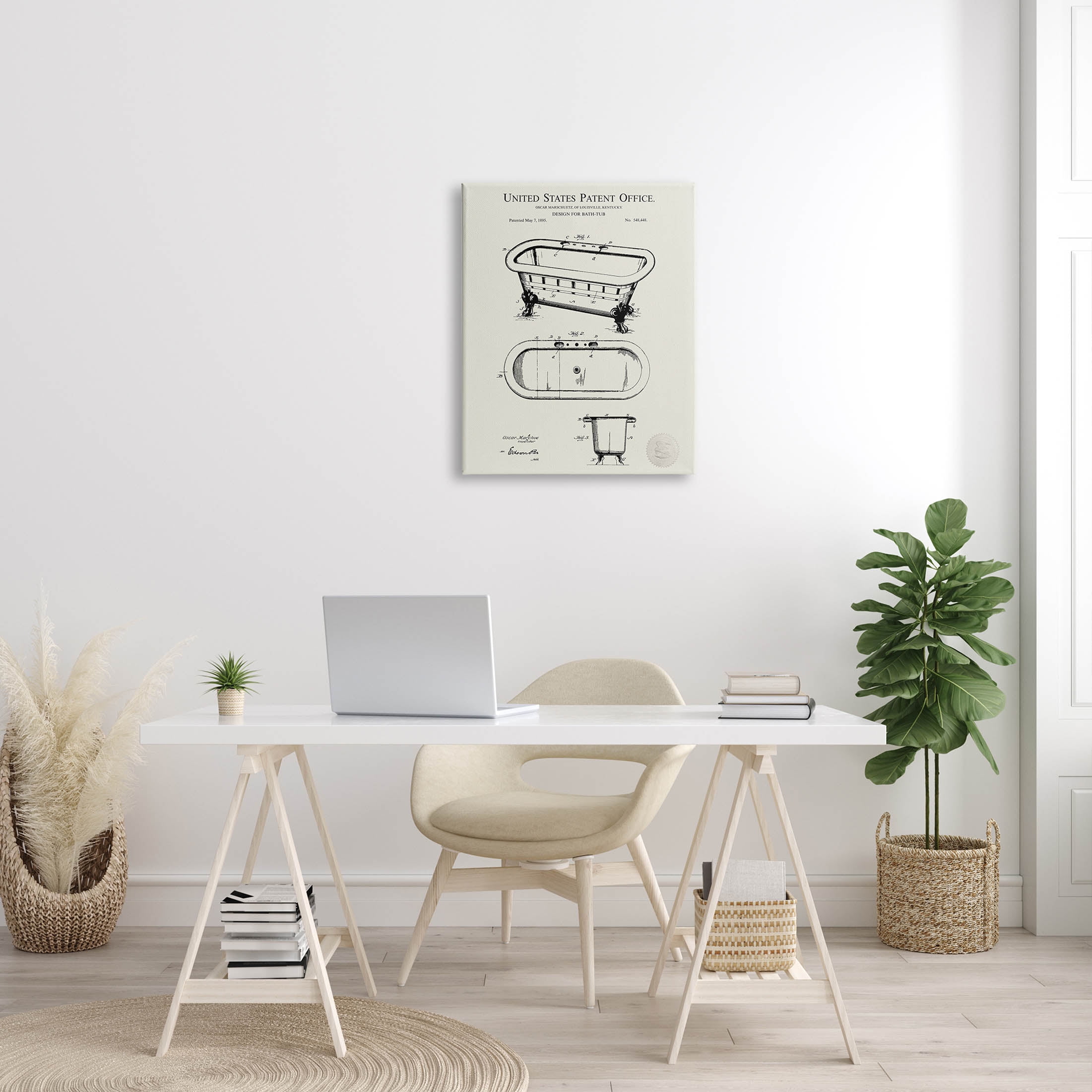Stupell Industries Vintage Tub Bathroom Diagram Graphic Art Gallery Wrapped Canvas Print Wall Art, Design by Karl Hronek