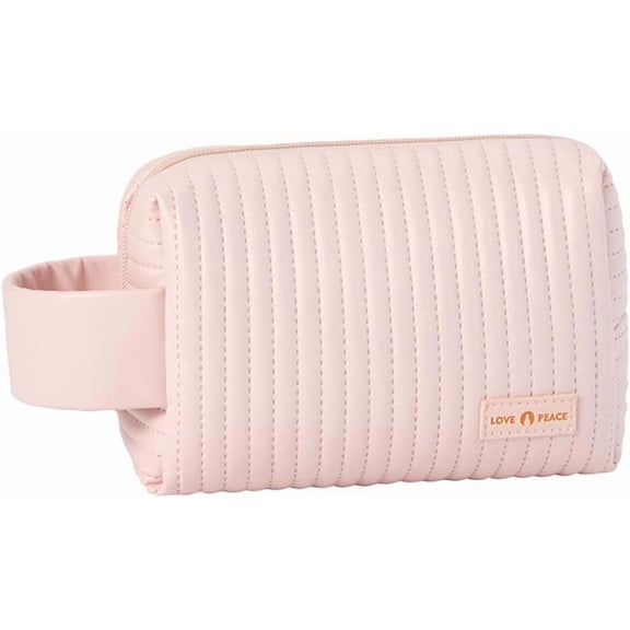 Love Peace Pink Makeup Bag - Small, Portable & Cute Cosmetic Pouch with Zipper for Travel and Daily Use
