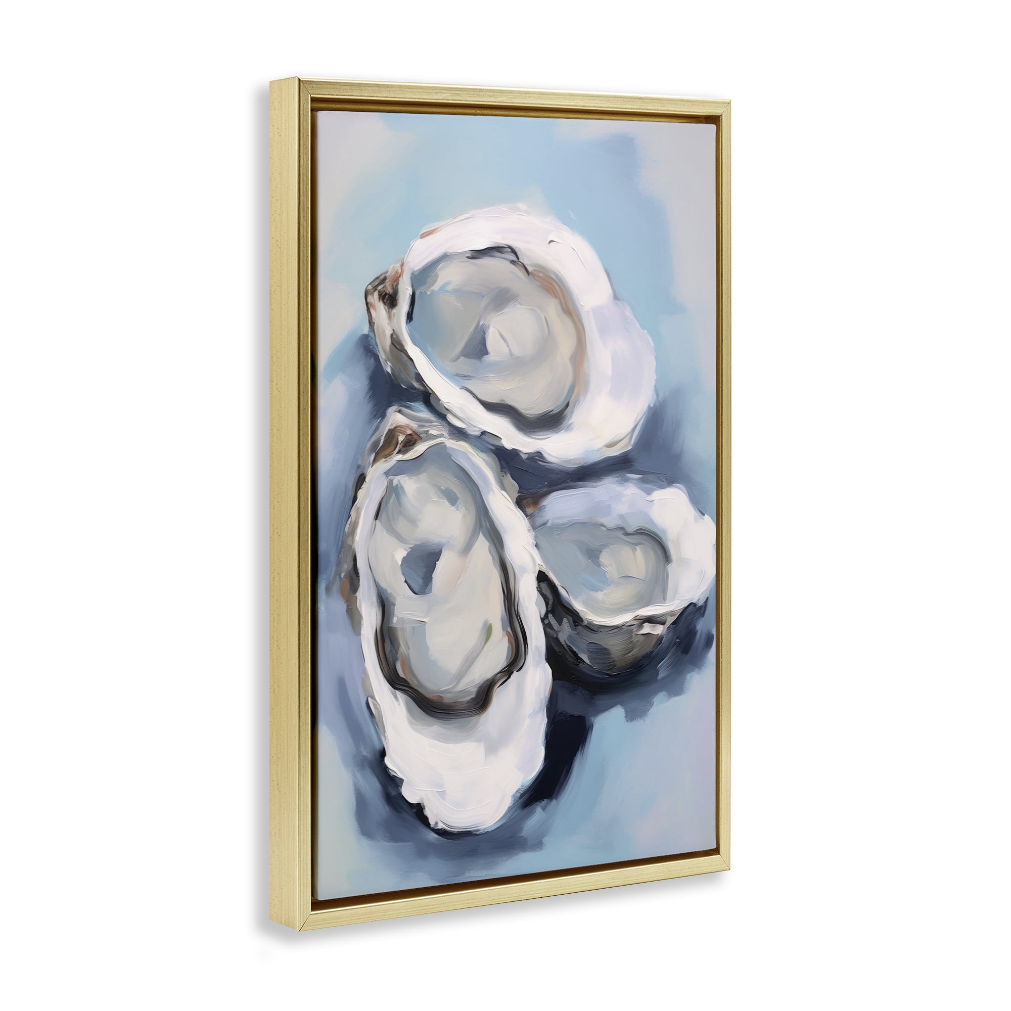 Stupell Industries Three Oyster Seashells Animals & Insects Painting Gold Floater Framed Canvas Art Print Wall Art, 21 x 31