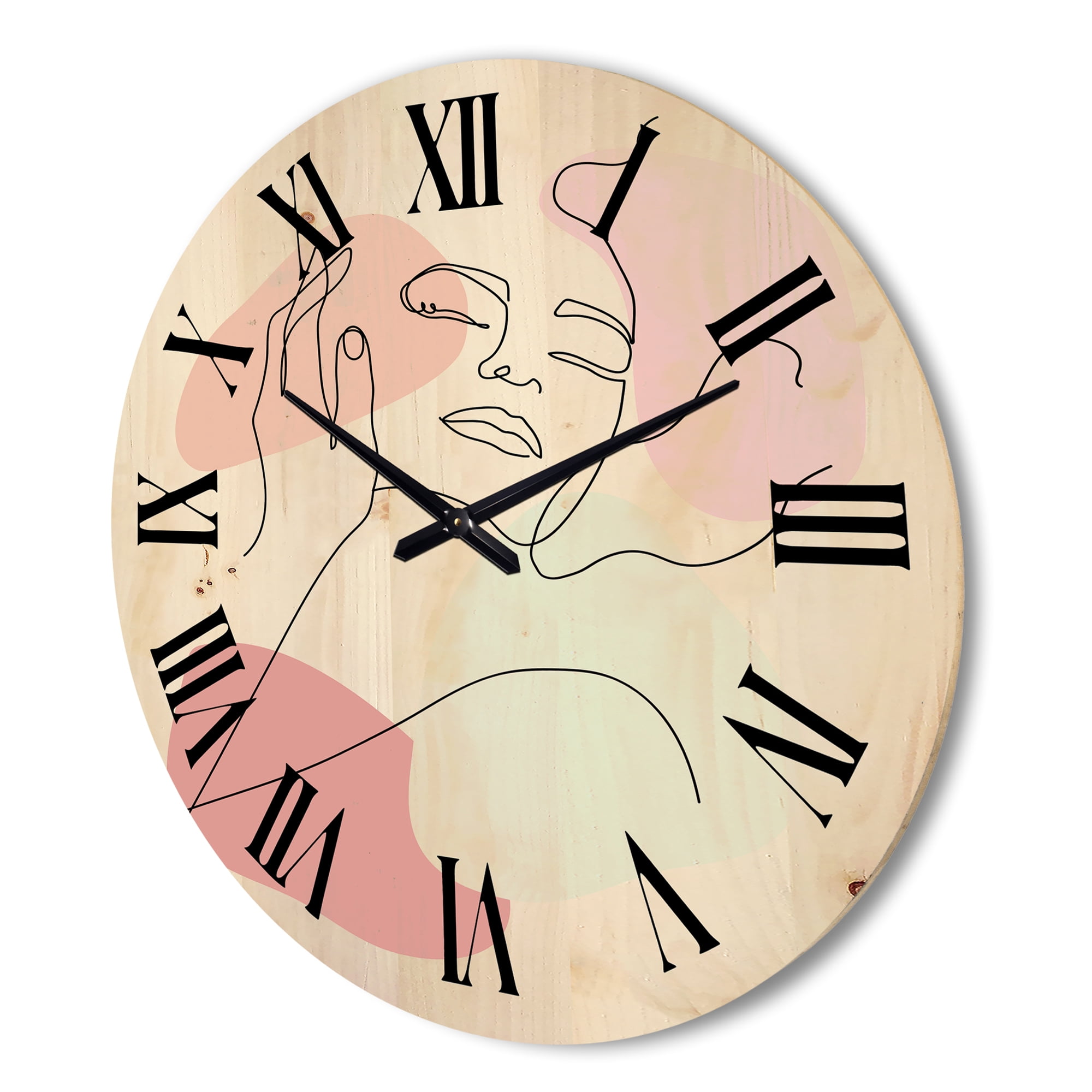 Designart 'Continuous One Line Portrait of Woman' Modern Wood Wall Clock