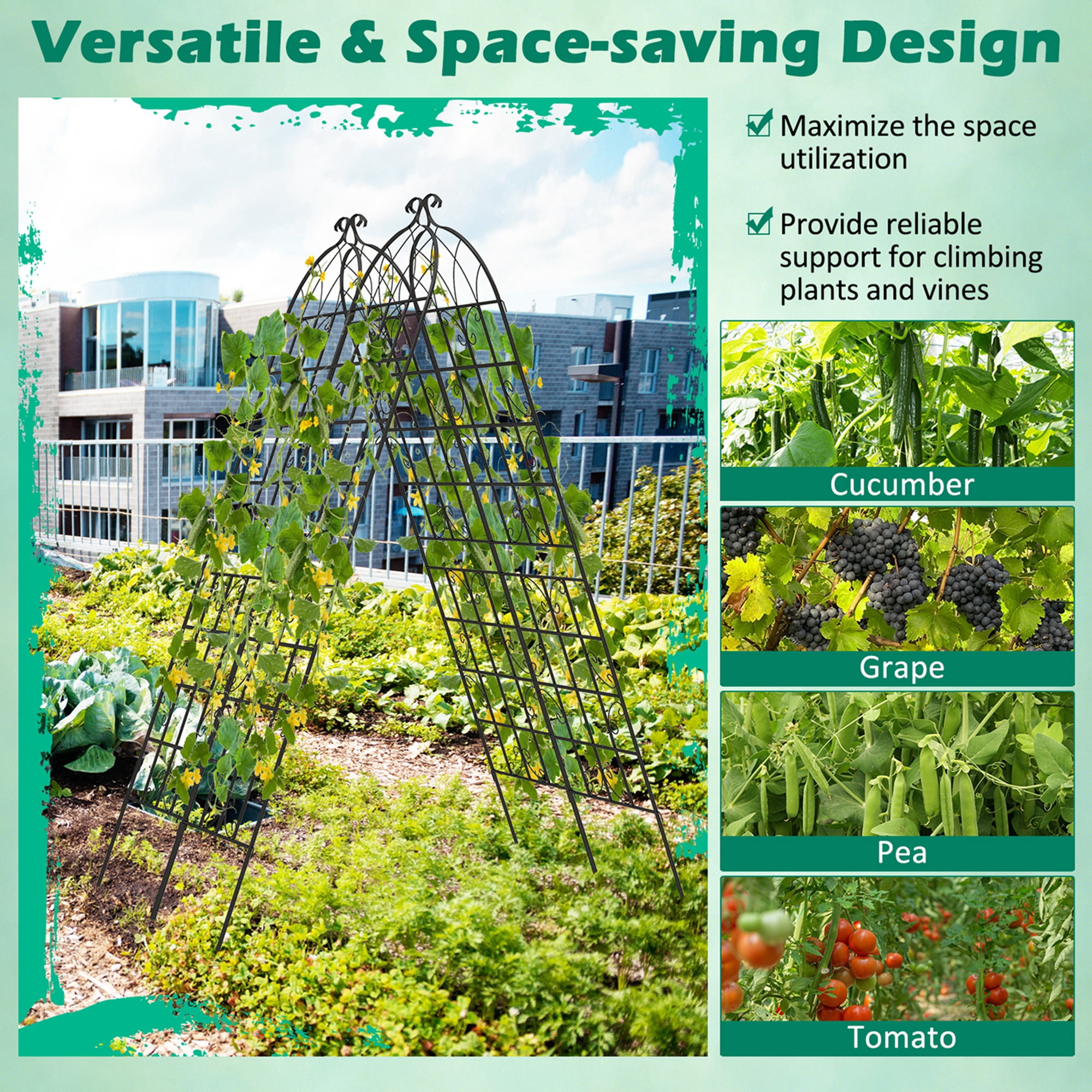 Costway 2 Pack 87" x 20" Metal Garden Trellis Decorative Outdoor Trellis for Climbing Plants