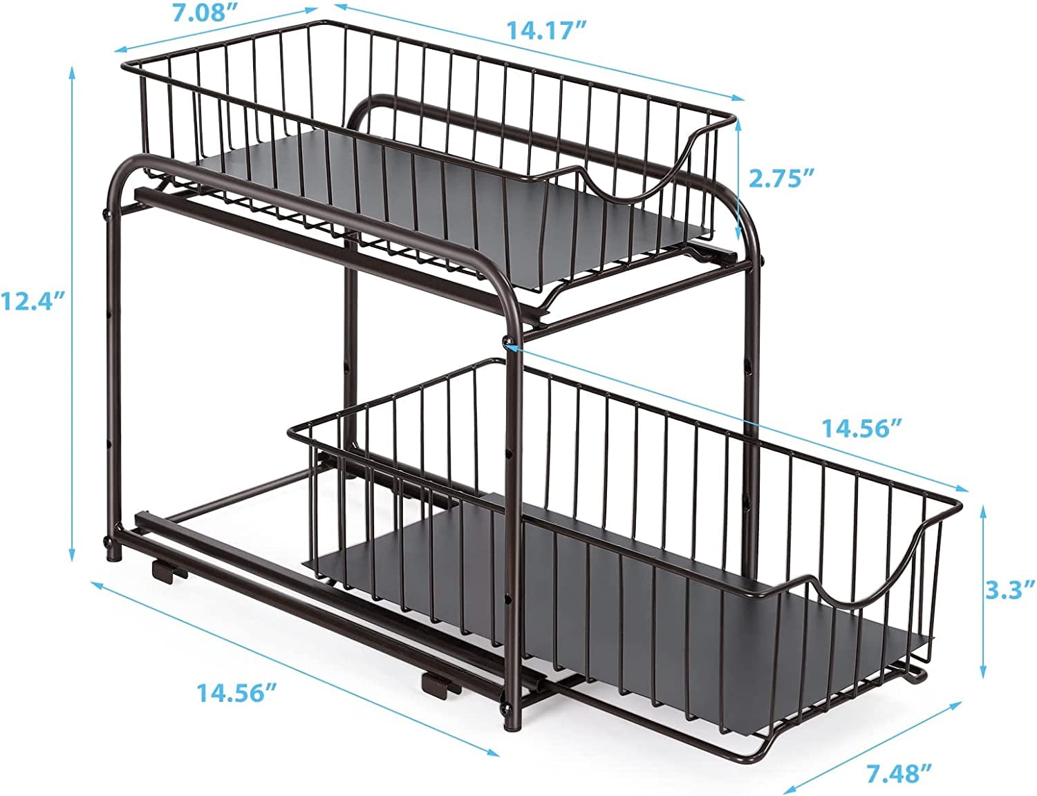 2-Tier Under Sink Storage Sliding Basket Organizer Drawer 2 Pack, Brown