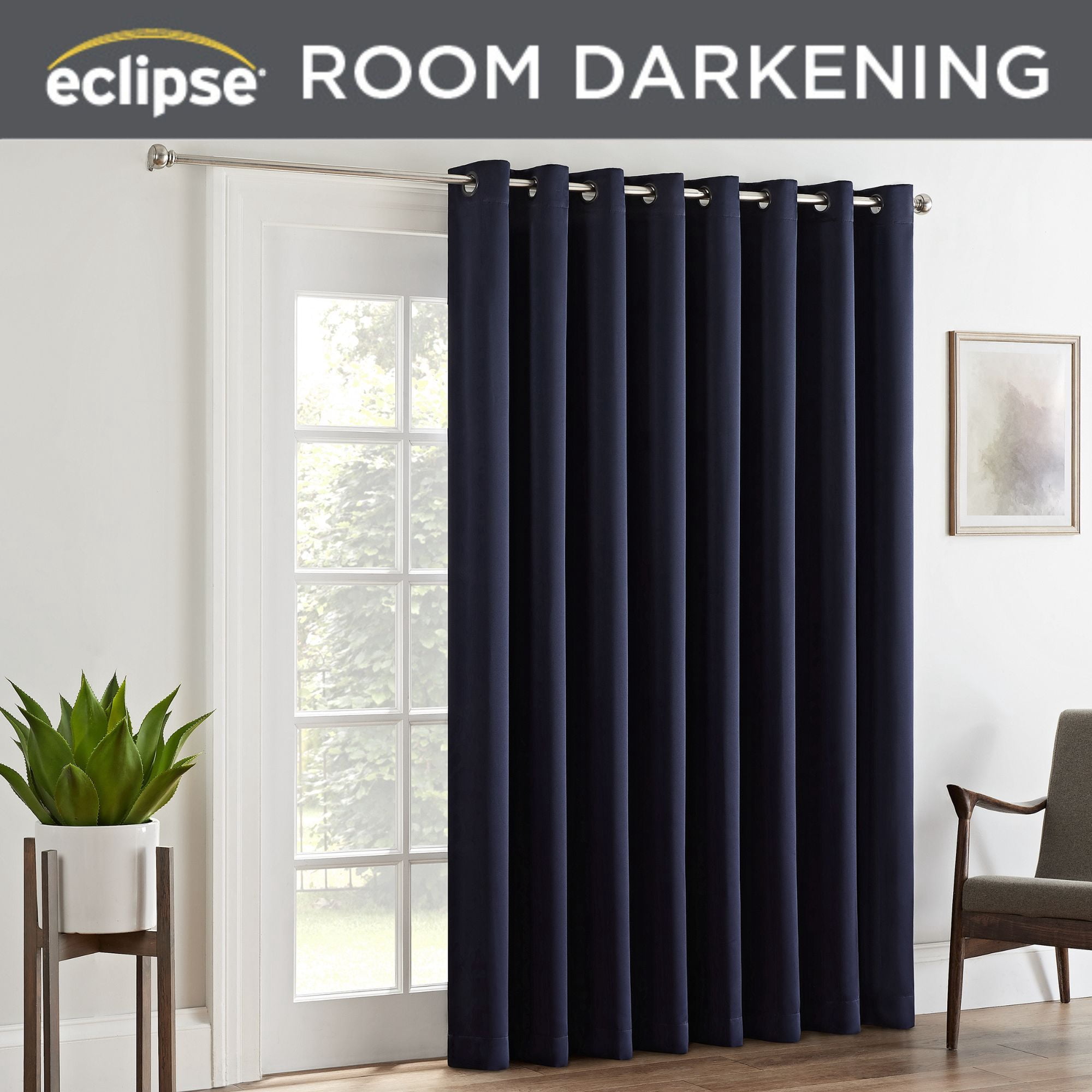 Eclipse Tricia Patio Door Panel, Room Darkening Single Curtain Panel for Sliding Door, 84 in long x 100 in wide, Midnight