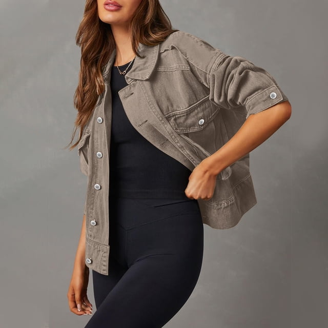 Chaqueta vaquera de manga larga sin capucha y abrigos de mezclilla para mujer, chaqueta vaquera de trabajo con botones cortos, abrigo/chaqueta vaquera de manga larga sin capucha, chaleco vaquero para