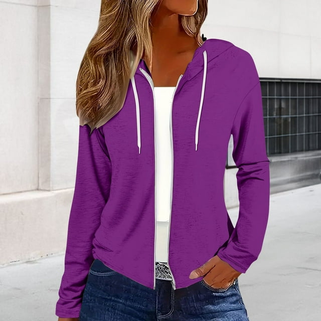 YLHFASHION Vestes à Fermeture Éclair pour Femmes 2025 Automne Chandail Léger de Base Imprimé Chandails à Manches Longues Cordon de Serrage Chandails à Capuche à Fermeture Éclair Intégrale jusqu'à 50 % de Rabais T-shirt à Manches Longues pour Femmes