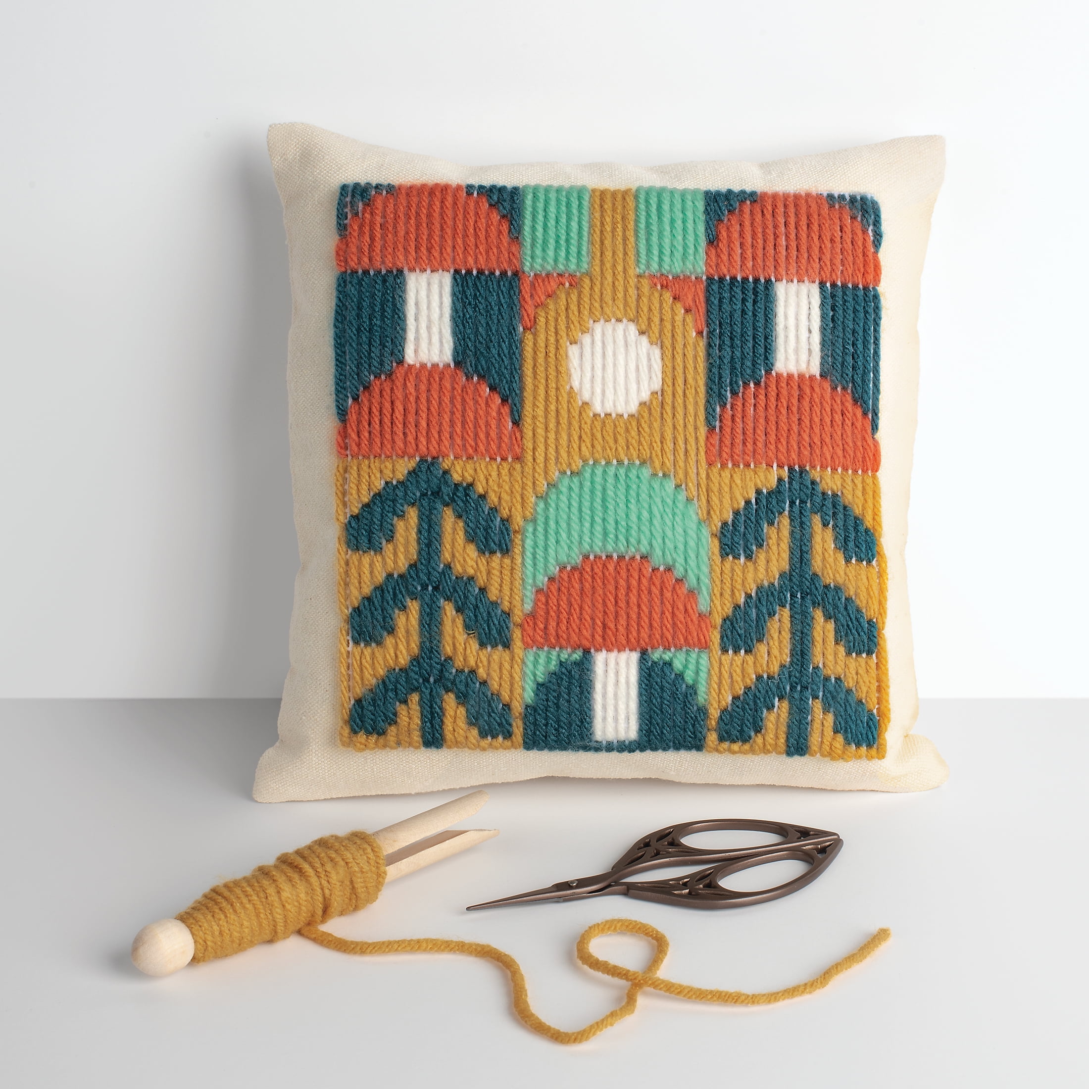 Hillfolk Bargello Mushroom Kit- Includes Printed 8" X 8" Bargello Canvas, Prefinished Pillow Case, Yarn, Needle, Fiber Fill And Instructions. Makes One 8" X 8" Pillow.