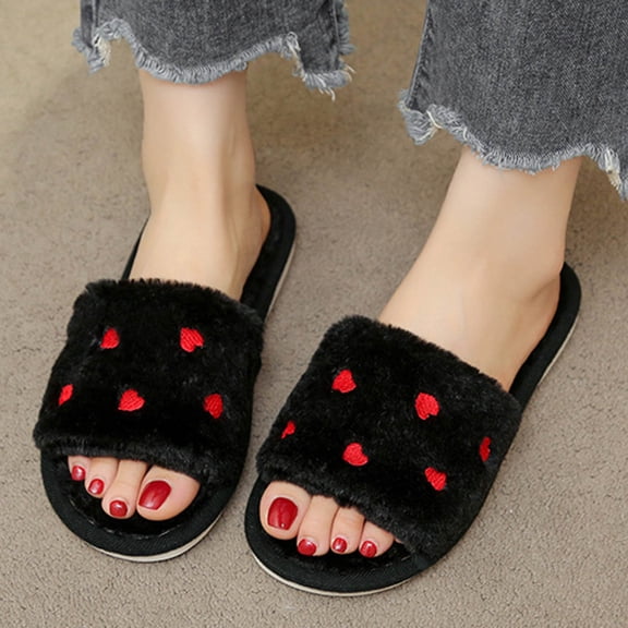 Women's Indoor Bedroom Slipper with Memory Foam Fashion Casual Home Indoor And Outdoor Solid Color Slippers Plus Velvet Warm One-Foot Open-Toe Slippers