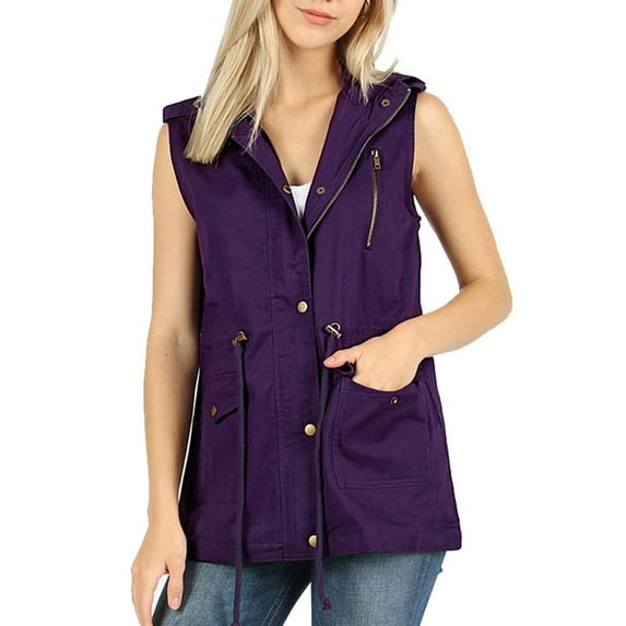Womens Sleeveless Military Hooded Anorak Vest Jacket