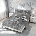 thumbnail image 2 of Meiyoeat Fashion Princess Bow Diamond Full Size Sheets for Men Women, Glitter Print Ribbon Bed Sheets, Silver White, 4pcs, 2 of 5