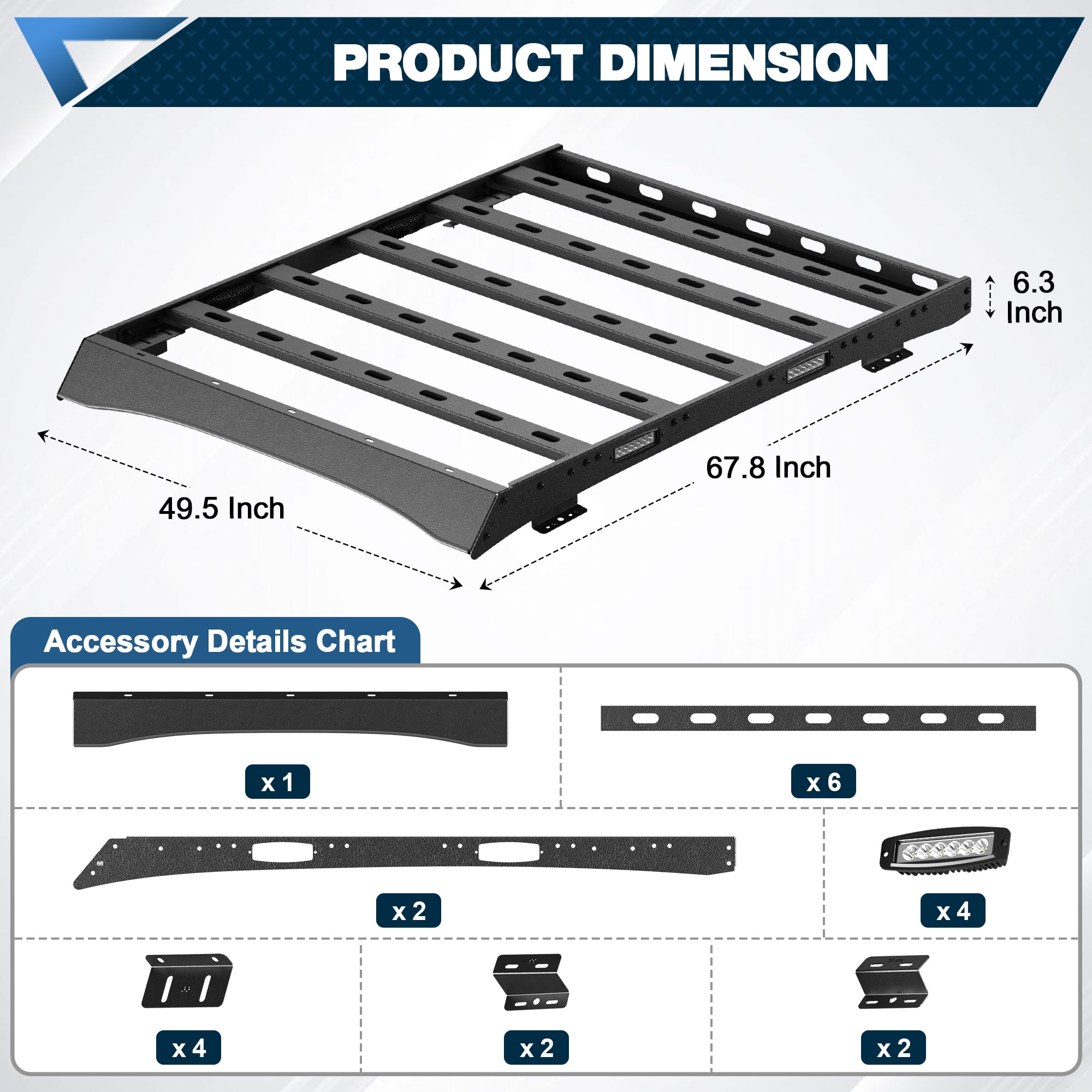 POFENZE For 2017-2022 Ford F250/F350/F450 Roof Rack Car Roof Cargo Carrier Overlanding Roof Rack Cargo Baskets with Lights