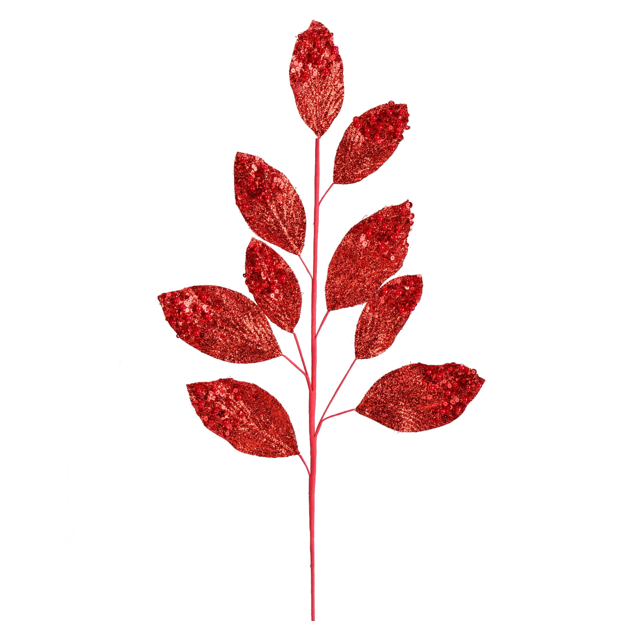29" Red Glitter Leaf Spray 6/Bag