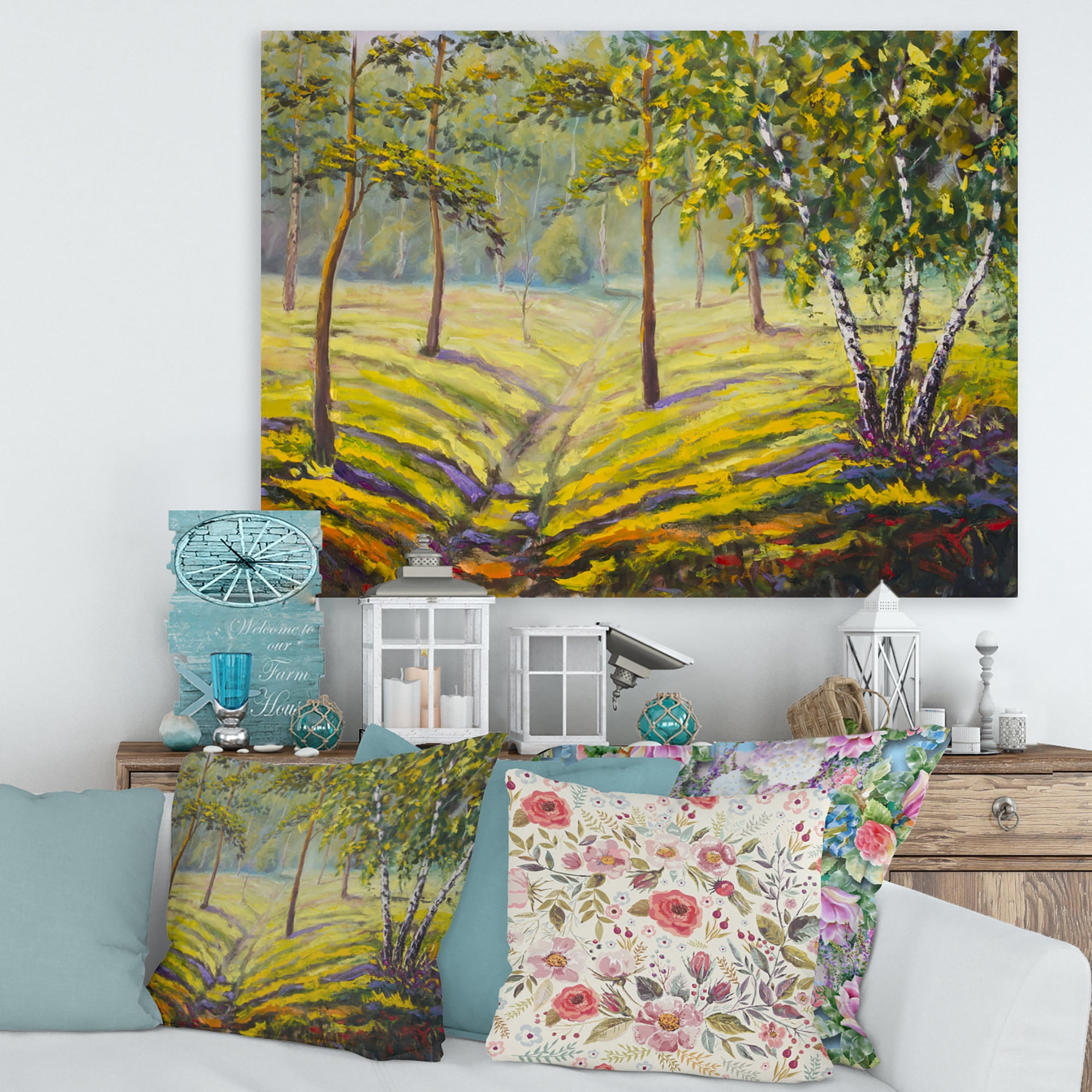 Designart ' Bushes and Pine Trees In The Forest II ' Traditional Canvas Wall Art Print