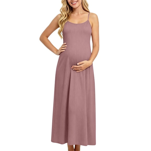 Women Maternity Bodycon Slip Dress Solid Color Stretch Slim Cami Dresses Long Full Slips Pregnancy Outfits Wine XL